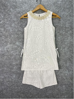 Lilly Pulitzer Girls Mini Donna Two Piece Set Size 10 White Lace Top Shorts